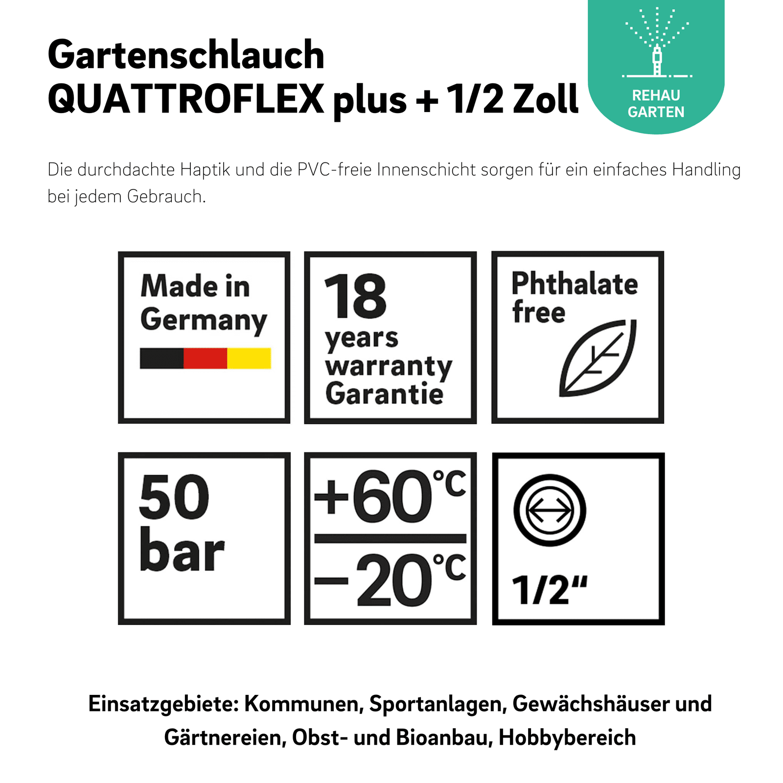 Gartenschlauch QUATTROFLEX plus + 1/2 Zoll - REHAU Gartenshop