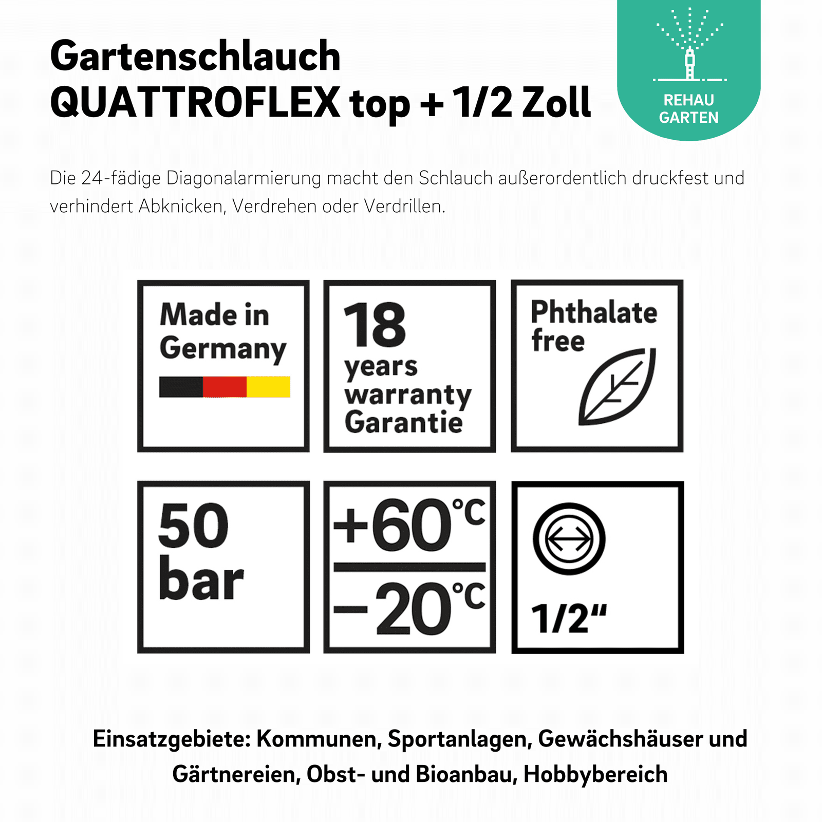 Gartenschlauch QUATTROFLEX top + 1/2 Zoll - REHAU Gartenshop