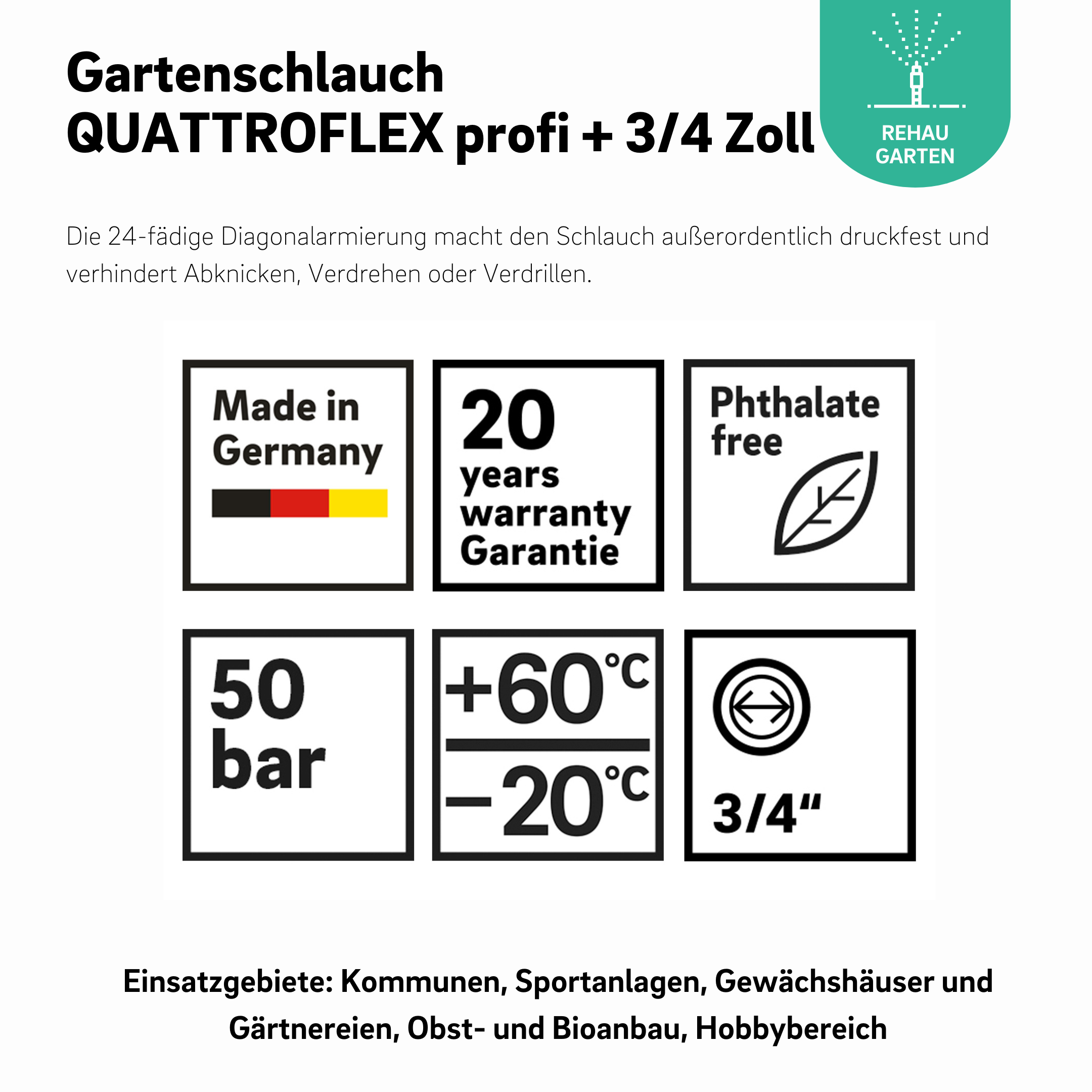 Gartenschlauch QUATTROFLEX profi + 3/4 Zoll 40m